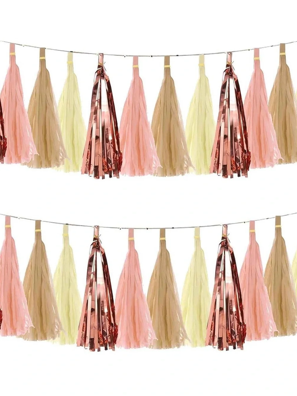 NWT DIY Tissue Paper Tassel Garland - Pink, Pale Yellow, Beige & Rose Gold